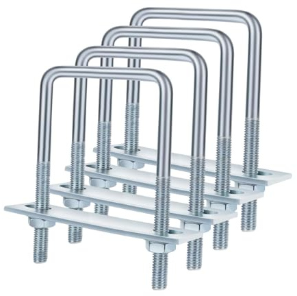 Milageto Bulloni a U quadrati da 4 pezzi con piastra dadi e rondelle Morsetto a forma di U ad angolo retto professionale zincato per manutenzione, M8 80x100mm