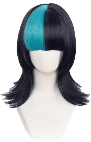 Anime JJK Kirara Hoshi Cosplay Wig with Bangs Hair, Maki Zenin Wigs, Costume Accessory (Black & Blue)