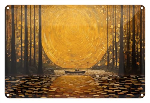 Wallario Blechschild Wandbild aus Metall Goldene Flussfahrt - 20 x 30 cm in Premium-Qualität: Brillante Farben