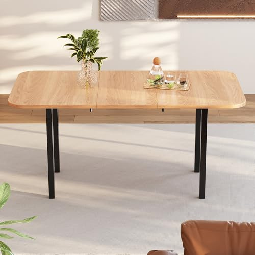 Merax Esstisch ausziehbar,mit schwarz Beinen, Rechteckiger Moderner Minimalistischer Esstisch Rustikal, L120-160*B80*H75cm, Natur Holzfarbe