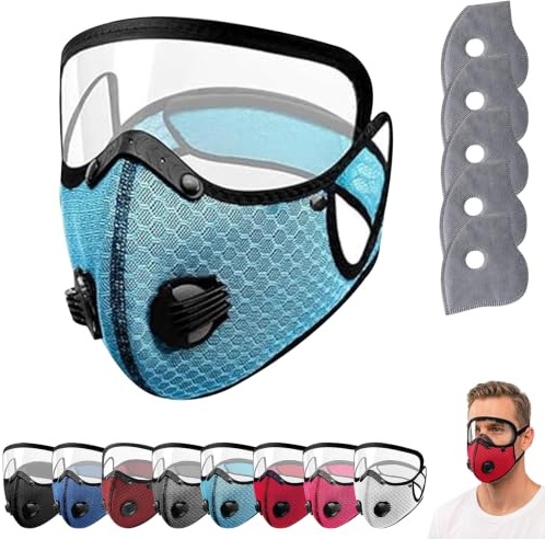 XPDUXK Reusable Carbon Filter Dust Mask with Adjustable Goggles, Wiederverwendbare Kohlefilter Staubmaske mit verstellbarer Schutzbrille, halber Atemschutz mit 10 Filtern für Schleifarbeiten，Hellblau
