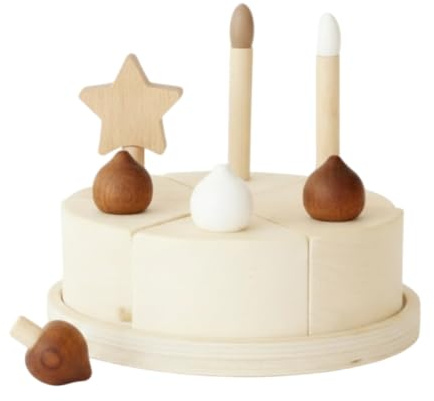 Chosertory Kinder Holz Kuchen Spielzeug Holzgeburtstagstorte Spielkuchen Set Geburtstagskuchen Deko Zum Arrangieren der Teile für Feierlichkeiten für , Sternen-Lindenholz-Sahnetorte Einzelschicht
