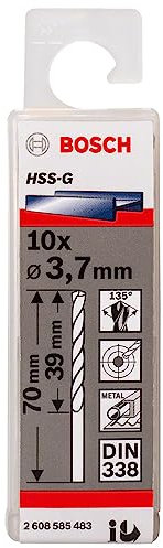 Bosch 10x PRO Metal HSS-G Twist Drill Bit Standard Length (for Non-ferrous metals, Steel, Ø 3,70 mm, Professional Accessory Rotary Drill/Drivers)