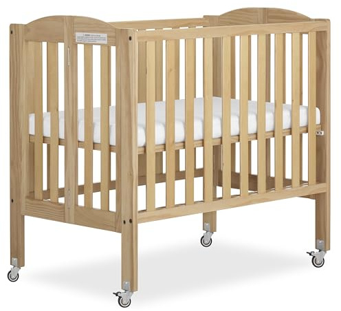 Dream On Me 2-in-1 Portable Mini Crib, Non-Full Size Baby Crib for Small Spaces, 2 Mattress Heights, Compact Travel Design, Includes Mattress, GREENGUARD Gold & BSA Certified, Natural
