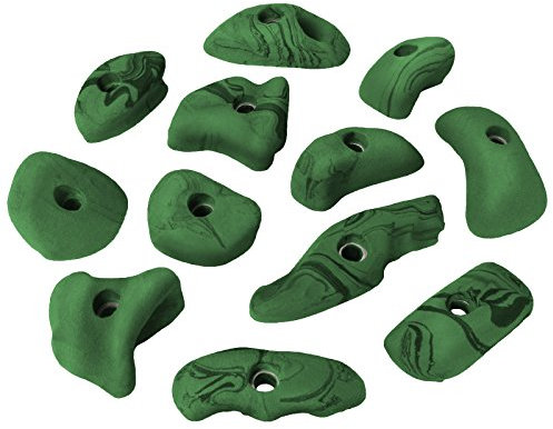 ALPIDEX 12 Klettergriffe | Klettersteine | Verschiedene Größen Formen | Hinterschneidung | Ergonomische Rundungen - Farbe:grün-meliert