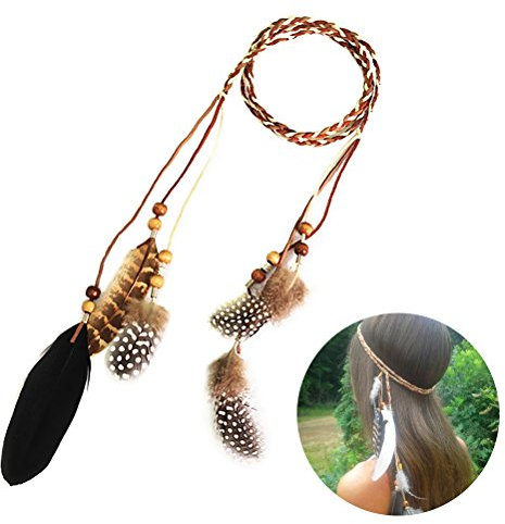 Frcolor Haarband mit Federn indianisch Bohemian Haarschmuck Hippie Boho Feder Stirnband