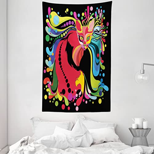 ABAKUHAUS Psychedelisch Wandteppich und Tagesdecke, Futuristischer Regenbogen aus Weiches Mikrofaser Stoff Waschbar ohne Verblassen Digitaldruck, 140 x 230 cm, Schwarz Rot