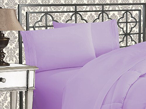 Elegant Comfort TM Luxuriöses Bettwäsche-Set aus ägyptischen DREI Linien, Bestickt, weich, Premium-Hotelqualität Modern King Lavendel