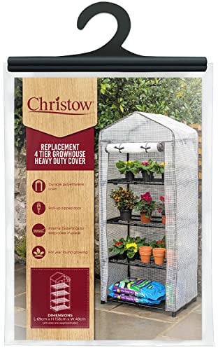 Christow Greenhouse Cover Replacement 4 Tier, Reinforced Mini Growhouse Protector Four Tier, Heavy Duty COVER ONLY, H158cm x W69cm x D49cm