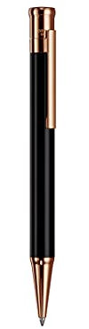 Otto Hutt design 04 Kugelschreiber 001-16490 – Kuli mit hochwertiger Beschichtung und glänzender Oberfläche in der Farbe Schwarz-Roségold – Mit Großraummine M, blau