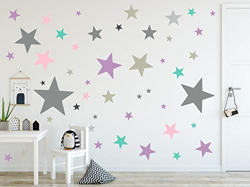 timalo® 120 Stück Wandtattoo Kinderzimmer XL Sterne Pastell Wandsticker – Aufkleber | 73079-SET13-120