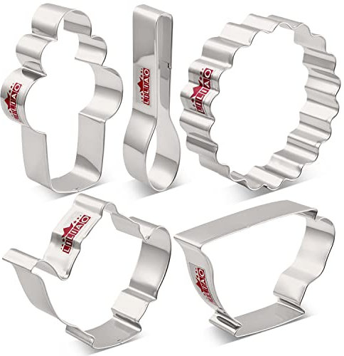 LILIAO Tee Ausstecher Set, 5-teilig, Teekanne, Teetasse, Cupcake, Löffel und Untersetzer, Keksausstecher, Edelstahl