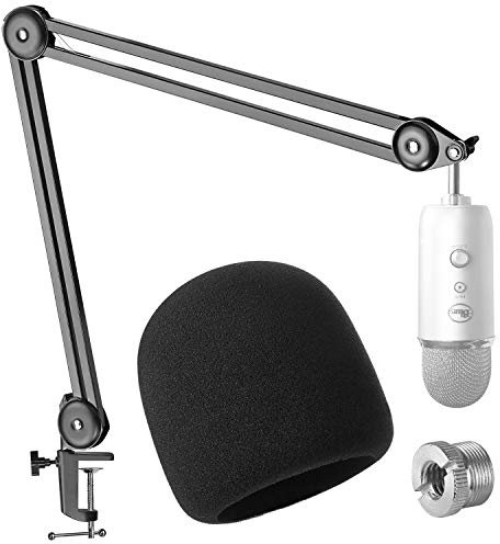 Blue Yeti Boom Arm Mic Stand with Pop Filter - Professional Studio Boom Arm for Blue Yeti with Microphone Foam Windscreen by YOUSHARES