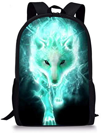 Rucksack mit niedlichem Hundeaufdruck, für Kinder, Jungen, Mädchen, Teenager, coole Schultasche, Blaugrün Wolf-C, Tier oder Bedruckt