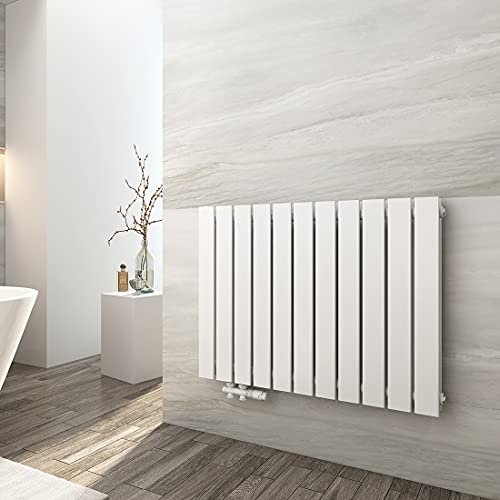 EMKE Heizkörper Flach 630x850mm, Design Flachheizkörper Moderne Heizkörper Horizontal Paneelheizkörper Seitenanschluss Doppellagig Wandheizkörper Weiß 1136 Watt