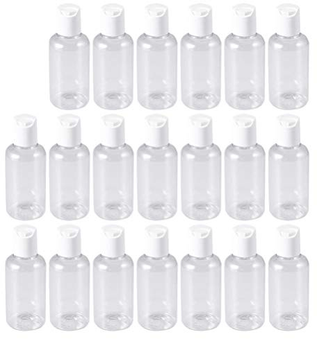 FRCOLOR 20Pcs Botellas Vacías de Plástico con Tapa Abatible 50Ml Botellas de Cosméticos Recargables Botellas de Viaje de Vuelo de Aire Claro para Champú