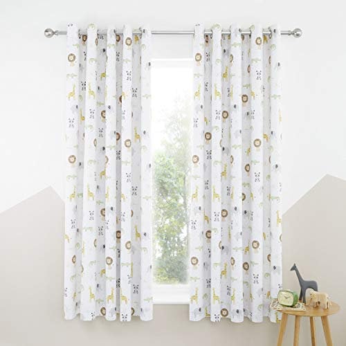 Catherine Lansfield Kids Roarsome Animals Blackout Eyelet Curtains 66X72 Inch Natural