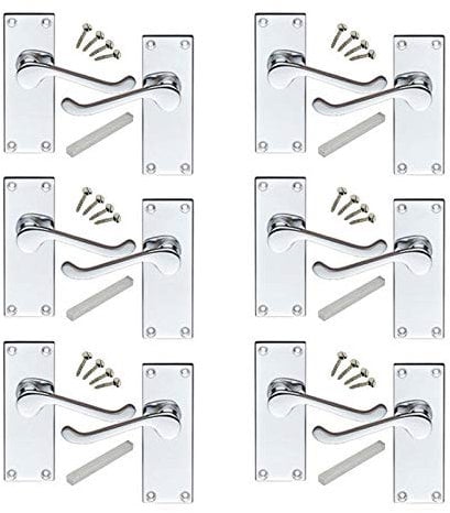 Golden Grace 6 Pairs of Polished Chrome Victorian Scroll Lever Latch Door Handles for Internal Interior Doors 120mm x 42mm Premium Quality