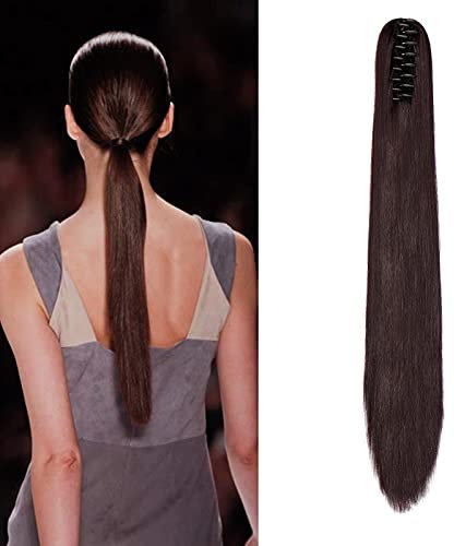 Cybelleza Zopf Haarteil Pferdeschwanz Haarverlängerung Glatt Clip in Ponytail Extensions Claw wie Echthaar Gerade Haar Kunsthaare Lang Voluminös (Dunkles Weinrot)