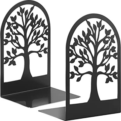 Serre-livres en métal robuste (arbre de vie) décoratifs pour enfants, livres de cuisine, films, DVD, jeux vidéo, serre-livres noirs pour étagères, 1 paire