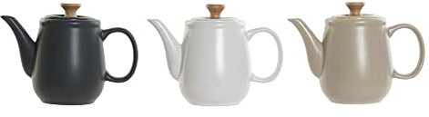 Théière DKD Home Decor Blanc Beige Bois de caoutchouc Gres Natural Gris foncé (1L) (3 pièces)