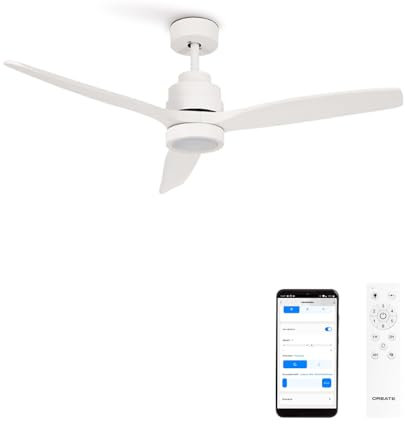 CREATE / WINDSTYLANCE DC/Ventilador de techo con luz blanco con Wifi y mando / 40W, Silencioso, Ø132 cm, 6 velocidades, temporizador, verano-invierno, doble altura, motor DC