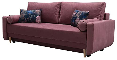 Selsey Piemo - Schlafsofa / 3-Sitzer Sofa in Rosa mit Dekokissen, Schlaffunktion und Bettkasten, 215 cm breit