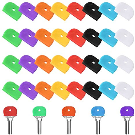 Vesaneae 32 Stück Schlüssel Kappen, Bunt Schlüsselkappen Abdeckungen, Schlüsselkennringe, Rund Flexibel Key Covers, Halb-Rund Schlüssel Kappen für Einfache Identifizierung Türschlüssel, 8 Farben