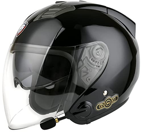 Casque Jet Moto Bluetooth ECE Homologué Casques de Moto électrique Scooter avec Double Visière Casque avec Haut-Parleur Intégré pour Une Réponse Automatique D,M