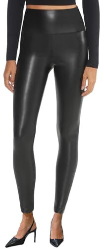 HAWILAND Leder Leggings Damen - High Waist Lederhose Booty PU Leder Leggins Lederoptik Kunstleder Strumpfhose #1 Schwarz (matt) XL