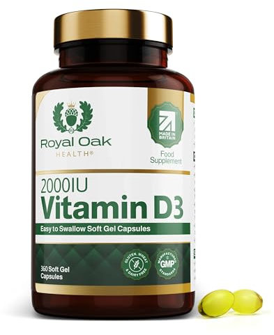 Royal Oak Health Vitamin D3 2000iu (Cholecalciferol) x360 Soft Gel Capsules / 12 Month Supply - High Strength Easy to Swallow Vitamin D Tablet Alternative Supplement for Immune, Muscle, Bones & Teeth