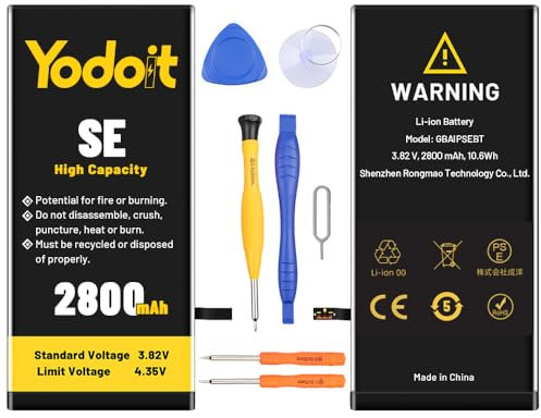 2800 mAh Akku für iPhone SE, Upgraded Yodoit Hochleistungs-Ersatzakku 0 Zyklen für iPhone SE Modell A1662, A1723, A1724 mit vollständigen Reparatur-Tool-Kits