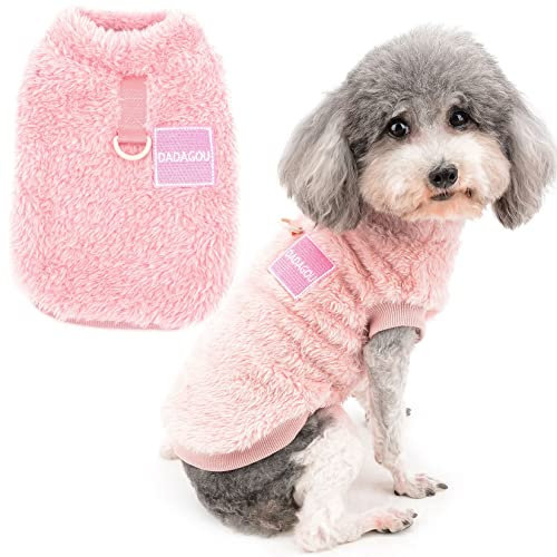 Zunea Fleece Dog Jumper Winter Warm Sweater Jumpers for Small Dogs Soft Fuzzy Puppy Clothes with D-Ring for Harness Leash Pullover Jacket Coat Cold Weather Pet Girl Boy Chihuahua Cats Apparel Pink L