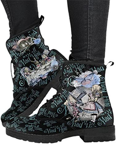 Damen Gothic Stiefel Chelsea Ankle Boot Punk Stiefeletten Knöchel Stiefel Blockabsatz Retro Drucken Kurze Stiefeletten Chunky Heels