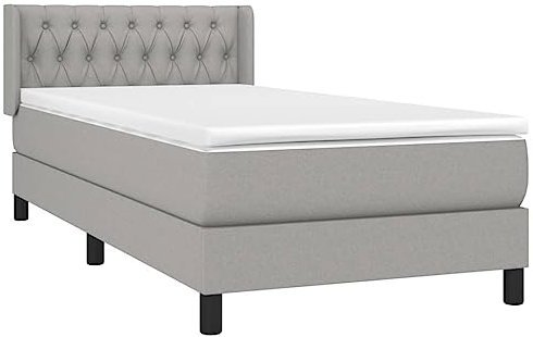 vidaXL Boxspringbett mit Matratze Bett Einzelbett Hotelbett Polsterbett Bettrahmen Lattenrost Bettgestell Schlafzimmerbett Hellgrau 90x200cm Stoff