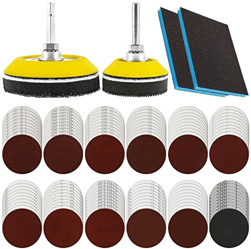 Retrok 120pc Schleifscheiben 75mm Klett mit 2zoll 3zoll Schleifteller Schwammblöcken 1/4 Schaft Für Winkelschleifer Bohrschleifer Exzenterschleifer 75mm Schleifpapier 80–3000 Gemischte Körnung
