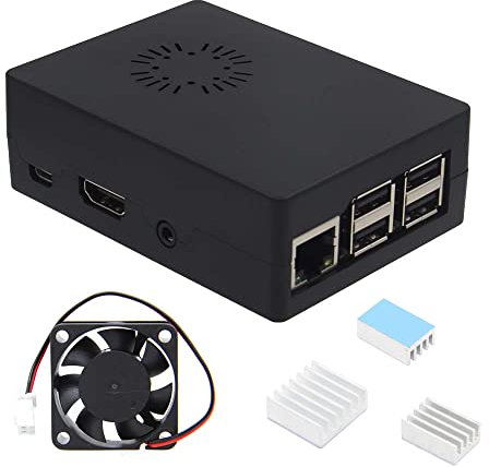 eleUniverse ABS-Gehäuse mit Kühlkörper und Lüfter für Libre Computerplatine AMl-S905X-CC/ALL-H3-CC/ROC-RK3328-CC (Schwarz)