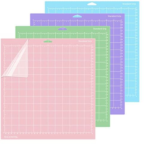 4 Pièces Tapis de Découpe pour Cricut Explore Air 2/Air/One/Maker, 12”X12” StandardGrip/LightGrip/StrongGrip Adhésif Tapis de Coupe, Tapis de Découpe de Matelassage pour Cricut Joy (A)