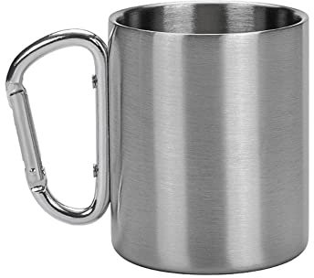 DAZZLEEX Tasse à café en acier inoxydable avec mousqueton double couche Argenté 300 ml