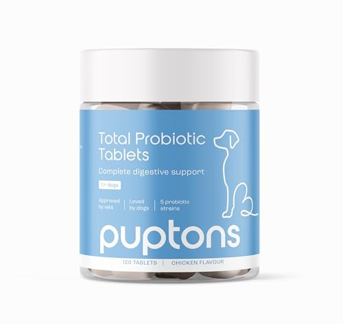 Puptons Total Probiotic Tablets for Dogs | Digestive Support (60 Tablets) | Yeast Infection Treatment | Wind, IBS & Diarrhoea Relief | Reduce Itching | Chicken Flavour