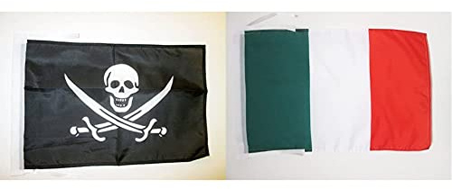 AZ FLAG Bandiera Pirata Jack Rackham 45x30cm - BANDIERINA dei Pirati - Teschio 30 x 45 cm cordicelle & Bandiera Italia 45x30cm - BANDIERINA Italiana 30 x 45 cm cordicelle