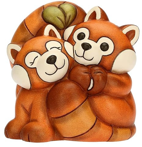 THUN, Coppia Panda Rosso in Ceramica Decorata a Mano, Linea Otto Dreamer, 12.3x8.5x12.8 cm h