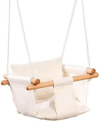 Babyschaukel, Baby schaukel Indoor, Kinderschaukel aus Holz, Holzschaukel für Kinder, Schaukeln für türrahmen, Swing, Kleinkinderschaukel ab 1 Jahr für Kinderzimmer(Beige)