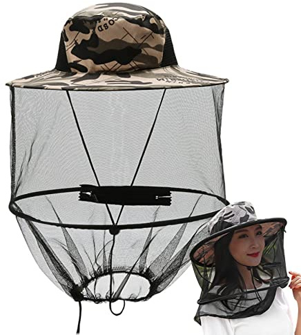 Meyrwoy Fishing Hats, Mosquito Hat Net Midge Head Net Beekeeper Hat Face Shield Fishing Hat Foldable for Outdoor Hiking, Camping, Gardening Grey
