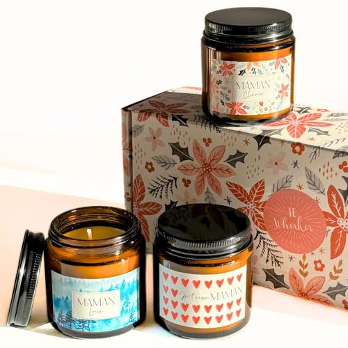 Coffret bougie parfumées - Cadeau maman | Cadeau anniversaire maman, belle mere, noel | 3 Bougie parfumées Cire de Soja 100% naturelle - 75H combustion | TE Whaka