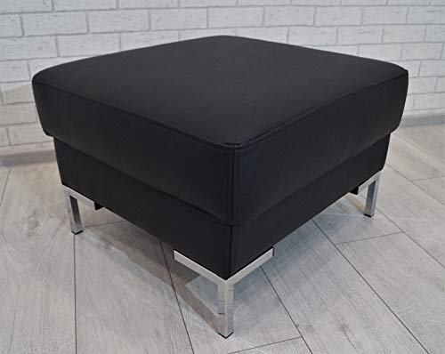Quattro Meble Schwarzes Echtleder Toledo Nero Hocker Sitzhocker Rindsleder Sitzwürfel 60x55 Fußhocker Polsterhocker Echt Leder Puff Modell KANTE mit Edelstahl-Chromfüßen