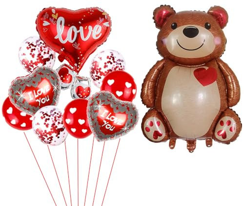 ALEGRE 10 Stück Valentinstag Luftballons Rot, Herzluftballons Hochzeit Romantische Deko, Herz Folienballon Party Deko, Herz Helium Ballons für Geburtstag, Hochzeit, Verlobung Brautdusche, Valentinstag