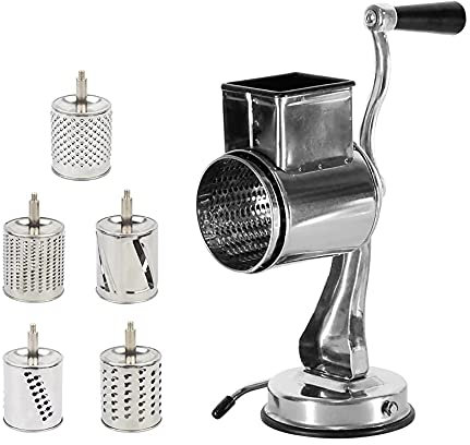Grater Machine Drum Grater Rotary Grater with 5 Cutting Drums Blades Kitchen Vegetable Cutter Nut Mill Stainless Steel