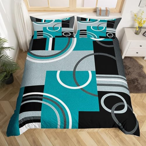 Homewish Bettbezug, modern, Türkis, Bettwäsche, 140 x 200 cm, geometrische Kreise, Gird, Bettwäsche-Set, Schwarz, Grau, für Jungen, Mädchen, Kinder, Jugendliche, Erwachsene, moderne Textur-Bettwäsche