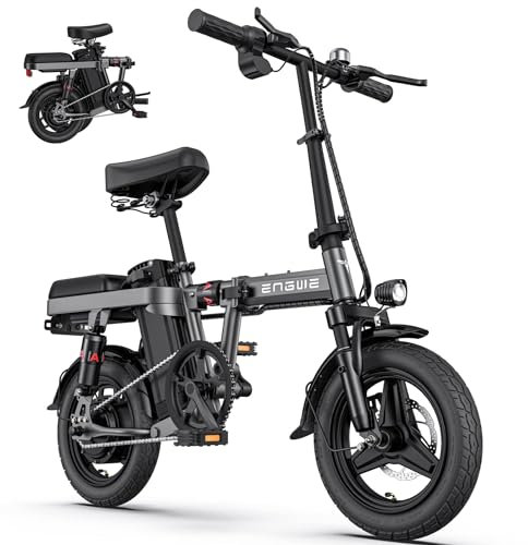 ENGWE MTB Electric Folding Bike for Adults and Teenagers, 14 Inch Fat Tire Mini Ebike, Urban City Commuter, Removable Battery 48 V 10AH, 4 Shock Absorbers, Riding Comfort